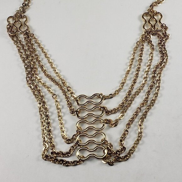 Polished Multi strand Gold-tone Statement Necklace - Picture 4 of 6